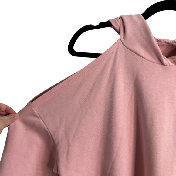 By The Way Delia Rose Pink Cold Shoulder Sweatshirt Hoodie Dress NWT - Picture 6 of 11